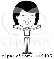 Cartoon Clipart Of A Black And White Happy Adolescent Teenage Girl Vector Outlined Coloring Page