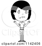 Cartoon Clipart Of A Black And White Mad Adolescent Teenage Girl Vector Outlined Coloring Page