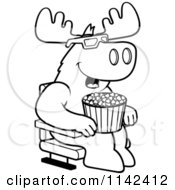 Black And White Moose Eating Popcorn And Watching A 3d Movie At The Theater