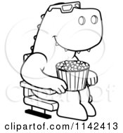 Poster, Art Print Of Black And White T Rex Eating Popcorn And Watching A 3d Movie At The Theater