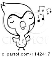 Cartoon Clipart Of A Black And White Cute Baby Bluejay Whistling Vector Outlined Coloring Page