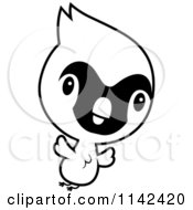 Cartoon Clipart Of A Black And White Cute Baby Cardinal Chick Flying Vector Outlined Coloring Page