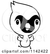 Cartoon Clipart Of A Black And White Cute Baby Cardinal Chick Running Vector Outlined Coloring Page