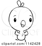 Cartoon Clipart Of A Black And White Cute Baby Chick Running Vector Outlined Coloring Page