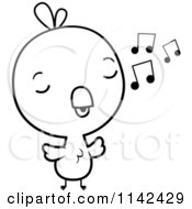 Cartoon Clipart Of A Black And White Cute Baby Chick Whistling Vector Outlined Coloring Page