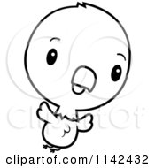 Cartoon Clipart Of A Black And White Cute Baby Bald American Eagle Chick Flying Vector Outlined Coloring Page