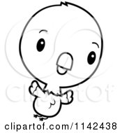 Cartoon Clipart Of A Black And White Cute Baby Parrot Flying Vector Outlined Coloring Page