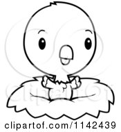 Cartoon Clipart Of A Black And White Cute Baby Parrot In A Nest Vector Outlined Coloring Page
