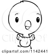 Cartoon Clipart Of A Black And White Cute Baby Parrot Running Vector Outlined Coloring Page