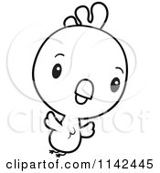 Cartoon Clipart Of A Black And White Cute Baby Rooster Chick Flying Vector Outlined Coloring Page