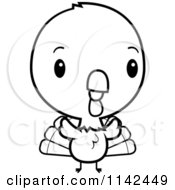Cartoon Clipart Of A Black And White Cute Baby Turkey Bird Vector Outlined Coloring Page by Cory Thoman