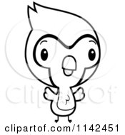 Cartoon Clipart Of A Black And White Cute Baby Bluejay Chick Vector Outlined Coloring Page