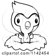 Cartoon Clipart Of A Black And White Cute Baby Bluejay Chick In A Nest Vector Outlined Coloring Page by Cory Thoman