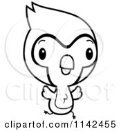 Cartoon Clipart Of A Black And White Cute Baby Bluejay Running Vector Outlined Coloring Page