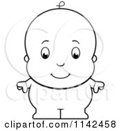 Cartoon Clipart Of A Black And White Cute Baby Boy In Blue PJs Vector Outlined Coloring Page