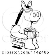 Poster, Art Print Of Black And White Donkey Eating Popcorn And Watching A 3d Movie At The Theater