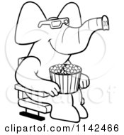 Poster, Art Print Of Black And White Elephant Eating Popcorn And Watching A 3d Movie At The Theater