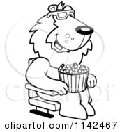 Poster, Art Print Of Black And White Lion Eating Popcorn And Watching A 3d Movie At The Theater