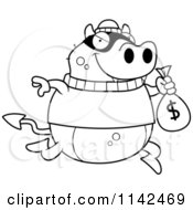 Cartoon Clipart Of A Black And White Devil Robbing A Bank Vector Outlined Coloring Page