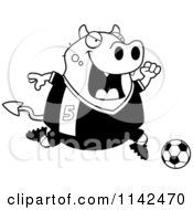Poster, Art Print Of Black And White Chubby Devil Playing Soccer