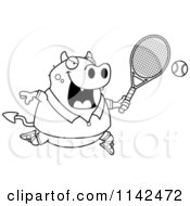 Poster, Art Print Of Black And White Chubby Devil Playing Tennis