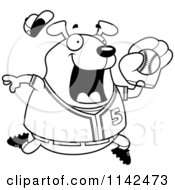Cartoon Clipart Of A Black And White Chubby Dog Playing Baseball Vector Outlined Coloring Page