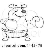 Cartoon Clipart Of A Black And White Chubby Dog Boxing Vector Outlined Coloring Page by Cory Thoman
