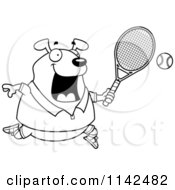 Poster, Art Print Of Black And White Chubby Dog Playing Tennis