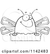 Cartoon Clipart Of A Black And White Dragonfly In Grass Vector Outlined Coloring Page