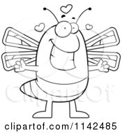 Cartoon Clipart Of A Black And White Loving Dragonfly Vector Outlined Coloring Page