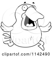 Cartoon Clipart Of A Black And White Running Duck Vector Outlined Coloring Page