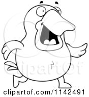 Cartoon Clipart Of A Black And White Walking Duck Vector Outlined Coloring Page