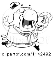 Cartoon Clipart Of A Black And White Chubby Bald Eagle Playing Baseball Vector Outlined Coloring Page