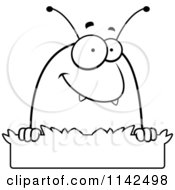 Cartoon Clipart Of A Black And White Flea In Grass Vector Outlined Coloring Page