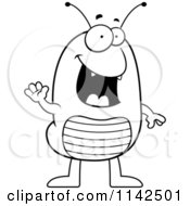 Cartoon Clipart Of A Black And White Waving Flea Vector Outlined Coloring Page