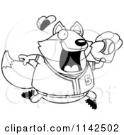 Cartoon Clipart Of A Black And White Chubby Fox Playing Baseball Vector Outlined Coloring Page