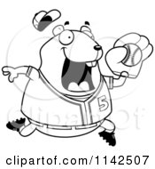 Cartoon Clipart Of A Black And White Chubby Hamster Playing Baseball Vector Outlined Coloring Page