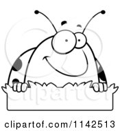 Cartoon Clipart Of A Black And White Ladybug In Grass Vector Outlined Coloring Page