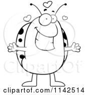 Cartoon Clipart Of A Black And White Loving Ladybug Vector Outlined Coloring Page