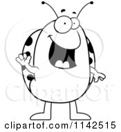 Cartoon Clipart Of A Black And White Waving Ladybug Vector Outlined Coloring Page