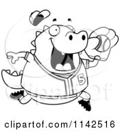 Cartoon Clipart Of A Black And White Chubby Lizard Playing Baseball Vector Outlined Coloring Page
