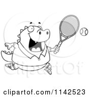 Poster, Art Print Of Black And White Chubby Lizard Playing Tennis