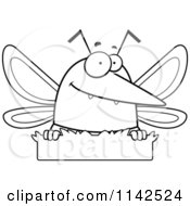 Cartoon Clipart Of A Black And White Mosquito In Grass Vector Outlined Coloring Page