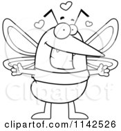 Cartoon Clipart Of A Black And White Loving Mosquito Vector Outlined Coloring Page