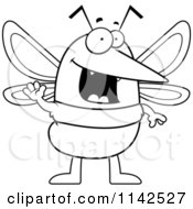 Cartoon Clipart Of A Black And White Waving Mosquito Vector Outlined Coloring Page