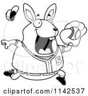 Cartoon Clipart Of A Black And White Chubby Rabbit Playing Baseball Vector Outlined Coloring Page