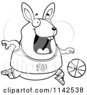 Cartoon Clipart Of A Black And White Chubby Rabbit Playing Basketball Vector Outlined Coloring Page