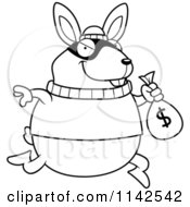 Cartoon Clipart Of A Black And White Rabbit Robbing A Bank Vector Outlined Coloring Page