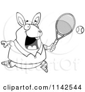 Poster, Art Print Of Black And White Chubby Rabbit Playing Tennis