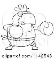 Cartoon Clipart Of A Black And White Chubby Rooster Boxing Vector Outlined Coloring Page by Cory Thoman